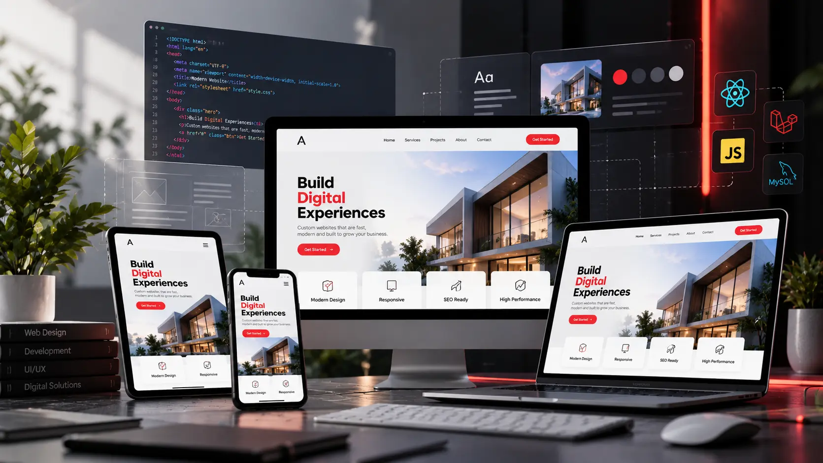 A website built for a business shown consistently across desktop, laptop, tablet and mobile screens