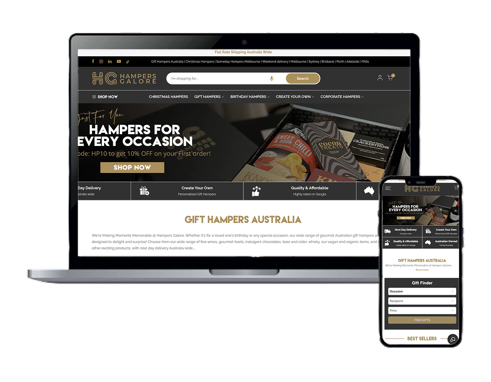 Hampers Galore - Custom Shopify E-Commerce Store Development Australia